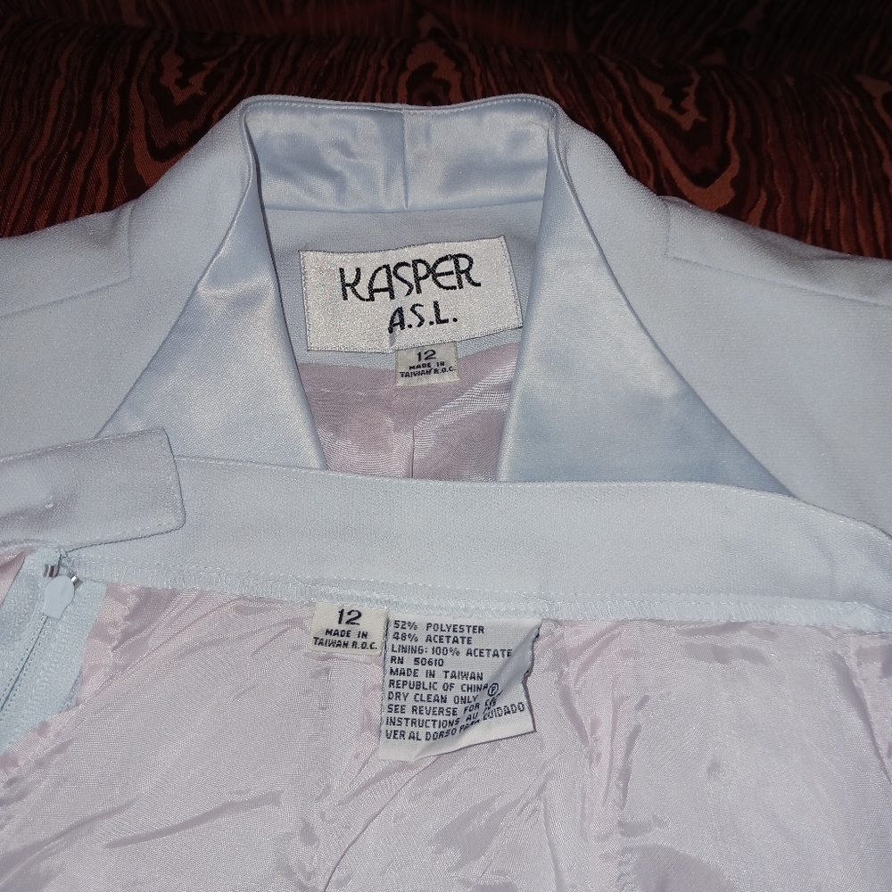 KASPER 2 Piece Blue Long Sleeve Hidden Buttons Ex-Long Skirt Suit Women's Sz 12 - Picture 11 of 16